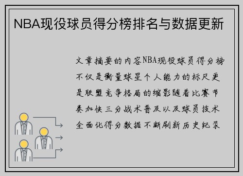NBA现役球员得分榜排名与数据更新