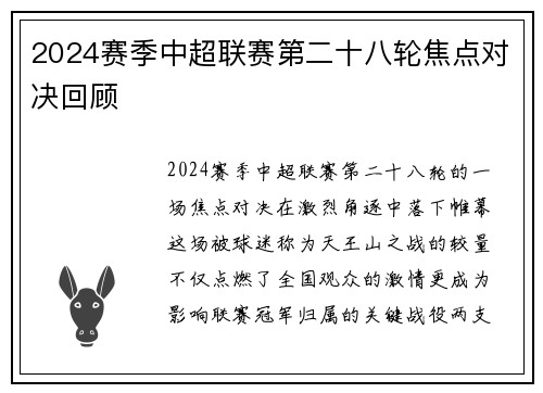 2024赛季中超联赛第二十八轮焦点对决回顾